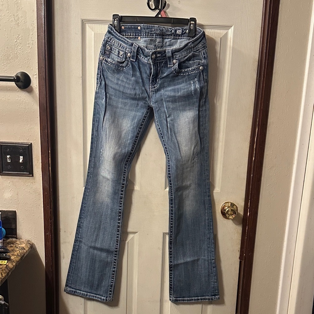 Miss Me Boot Cut Relaxed Jeans SIZE 28 Low Rise Inseam 34  Blue Women Teen